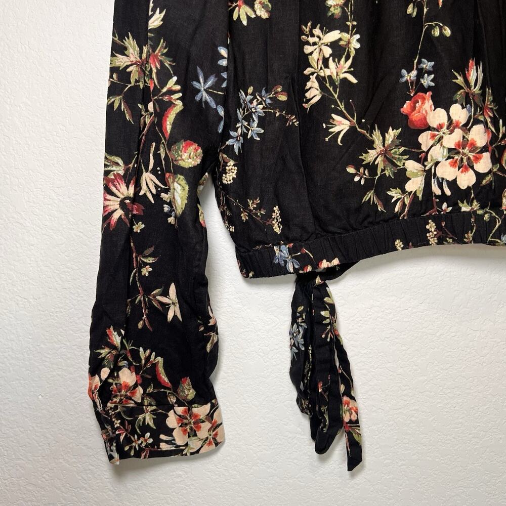 Anthropologie Pilcro Top Size L Black Floral Cropped Waist-tie Linen Blend Fall - Picture 11 of 14
